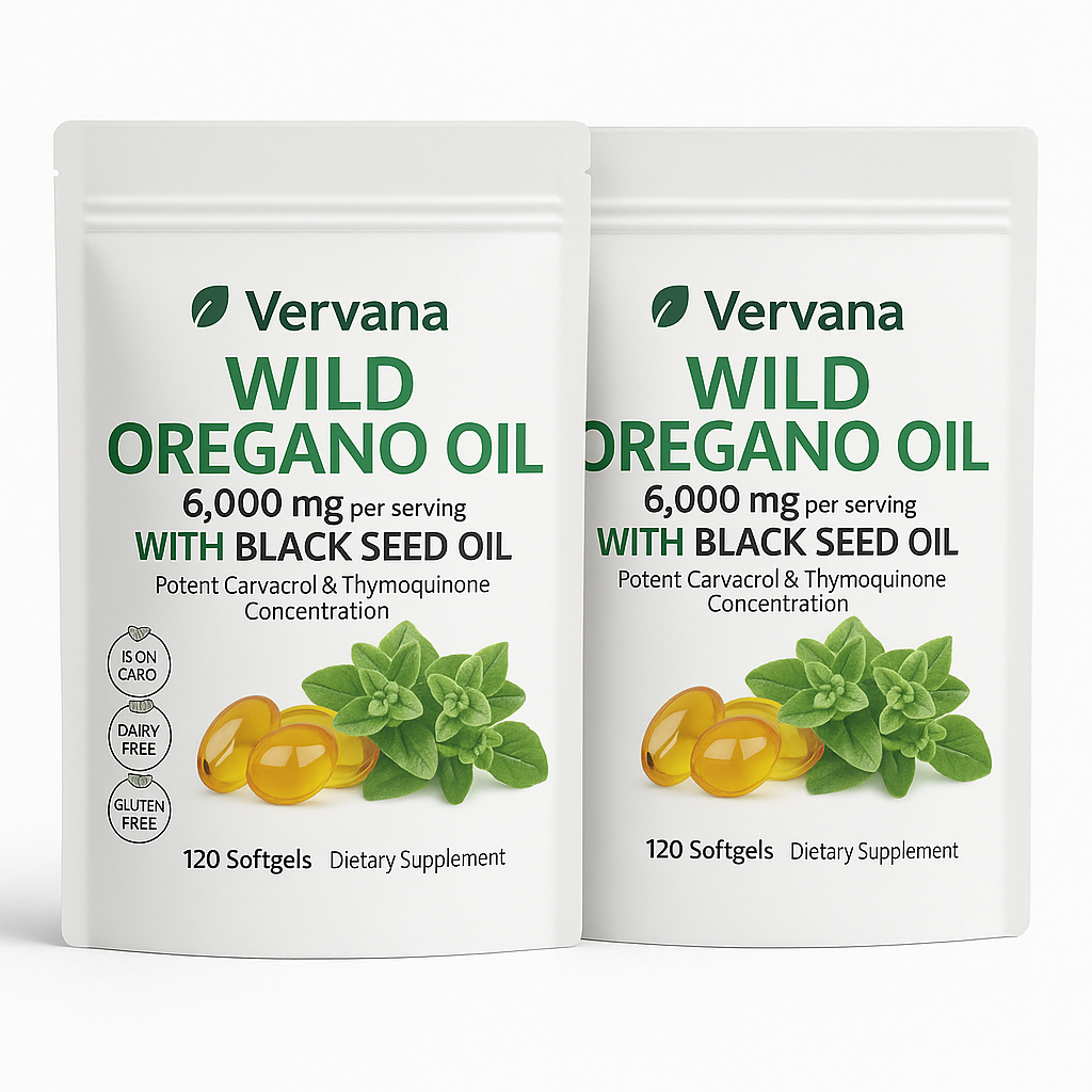 Vervana Wild Oregano & Black Seed Oil – 6,000mg High Potency – Natural Immune Support – 120 Softgels – Non-GMO, Gluten-Free