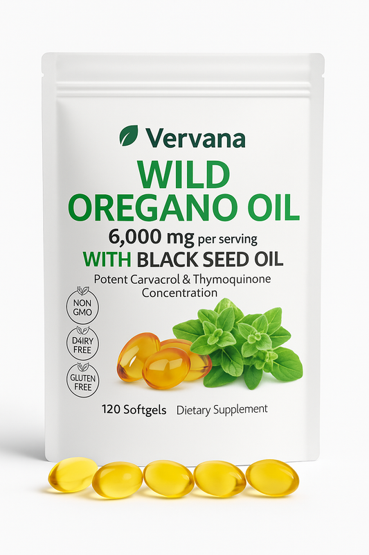 Vervana Wild Oregano & Black Seed Oil – 6,000mg High Potency – Natural Immune Support – 120 Softgels – Non-GMO, Gluten-Free